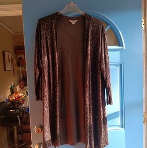 Women’s Long Open-Front Leopard Print Cardigan Sweater
